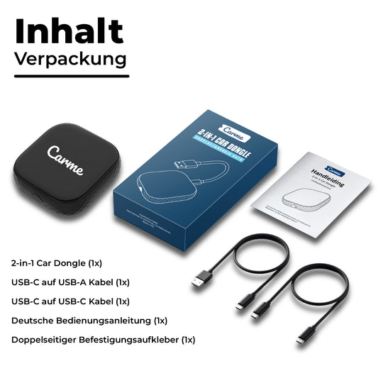 Package Contains CarMe Premium 2-in-1 CarPlay en Android Auto Dongle