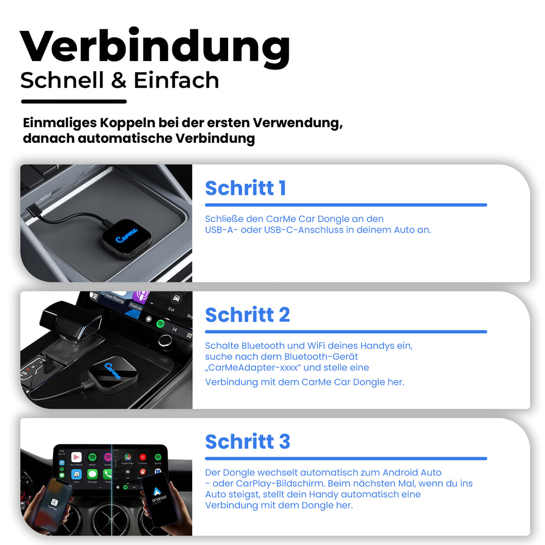 Steps to Make Connection With CarMe Premium 2-in-1 CarPlay and Android Auto Dongle