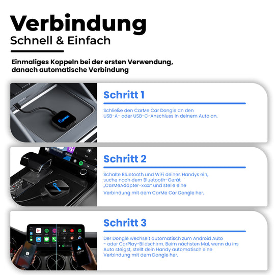 Steps to Make Connection With CarMe Premium 2-in-1 CarPlay and Android Auto Dongle